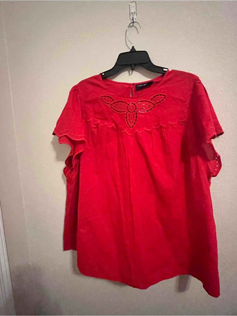 Lane Bryant Red Eyelet Embroidered Blouse
